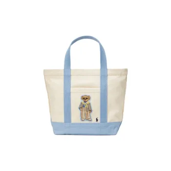 Polo Ralph Lauren Fabric Tote Bag, Shopping Bag, Handbag Trumpets Women's Light Umber & Blue