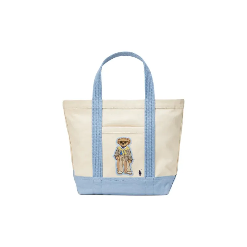 Polo Ralph Lauren Fabric Tote Bag, Shopping Bag, Handbag Trumpets Women's Light Umber & Blue-0
