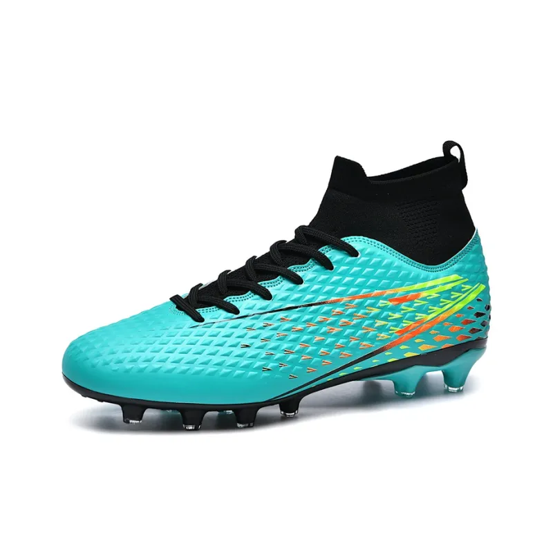 Kuding Soccer Shoes Unisex High Top Black/White/Aqua-18