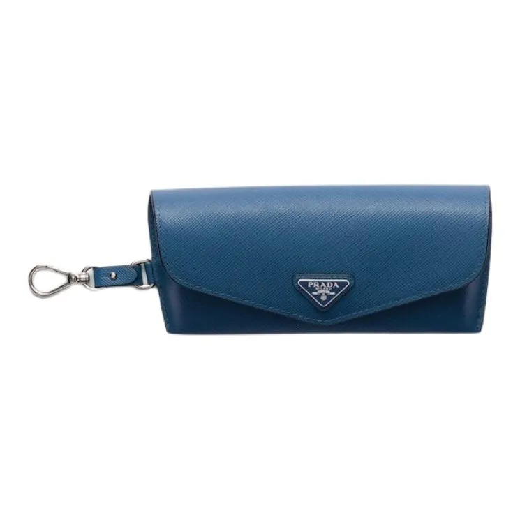 PRADA Saffiano Leather Eyeglass Pouch Unisex Pilot Blue-0