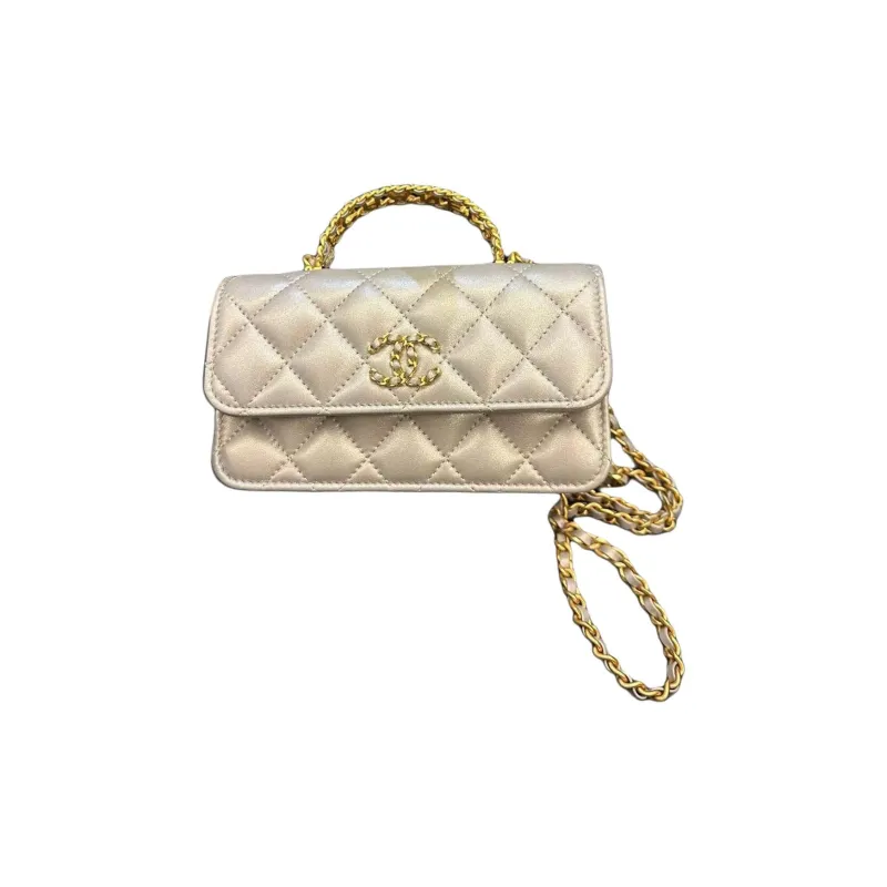 CHANEL Pearl Sheepskin Shoulder Bag, Crossbody Bag, Handbag Women's Gray Silver-0