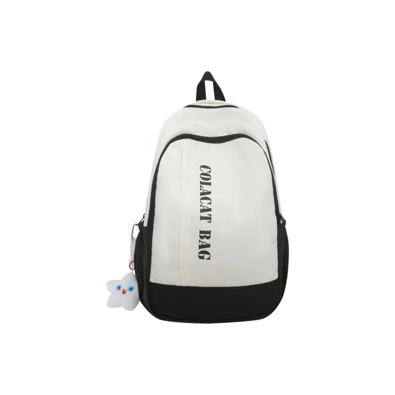 OURFUN Nylon Fabric Backpack Unisex Blue White/Yellow Green/Black White/Light Brown-10