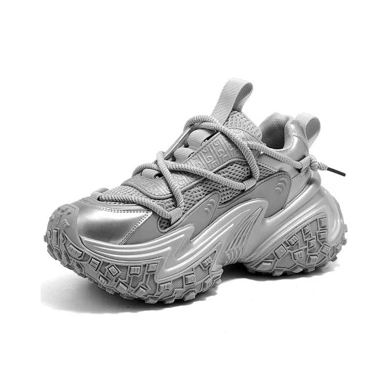D FUSE SCANDINAVIA Abrasion Resistant Height Increasing Low Top Chunky Sneakers Unisex Gray Silver-1