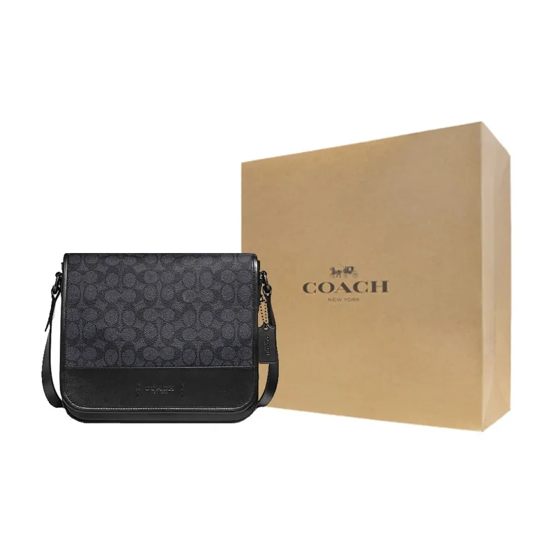 COACH Gotham Canvas With Calfskin Messenger Bag, Shoulder Bag, Crossbody Bag Medium Size Men's Charcoal Black-9