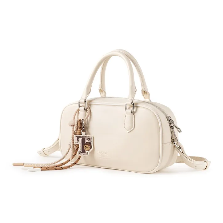 Teenie Weenie PU Bowling Bag, Crossbody, One Shoulder, Handbag Women's Cream Yellow/Cherry Blossom Pink-12