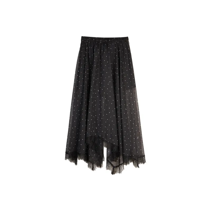 ELLE Casual Long Skirts Women's Black White-1