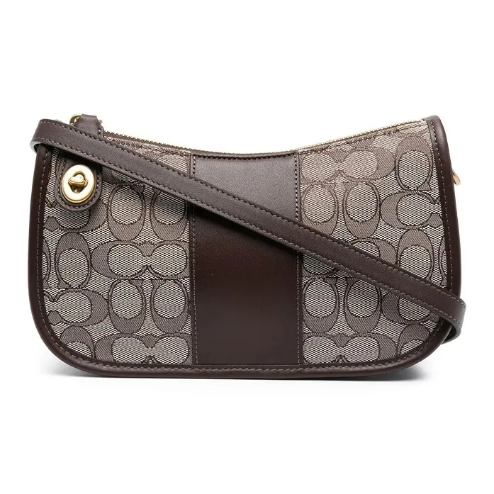 COACH Swinger Fabric With Calfskin Shoulder Bag Crossbody Bag Handbag Women's Brown-1