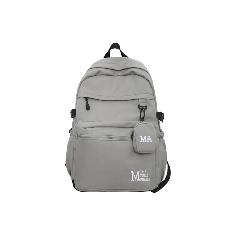 OURFUN Nylon Fabric Backpack Unisex White/Gray/Black/Light Brown-13