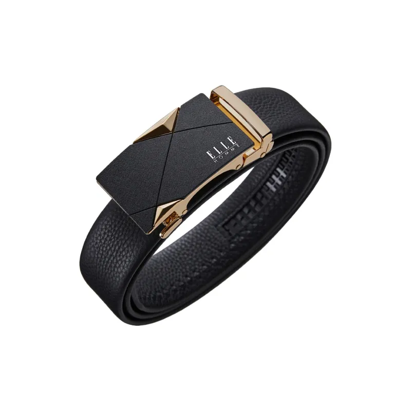 ELLE HOMME Top Grain Cow Leather Business Workplace Etiquette Elegance Belt Men's Gunmetal Width 3.5CM-7