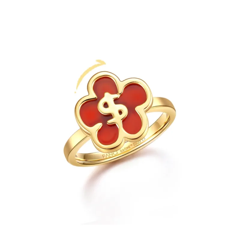 FANCI S925 Sterling Silver With Red Agate Rings Unisex-0