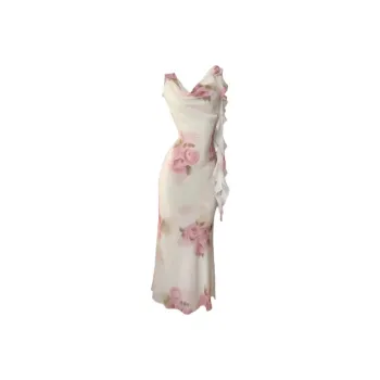 TSKIU Sleeveless Dresses Women's White