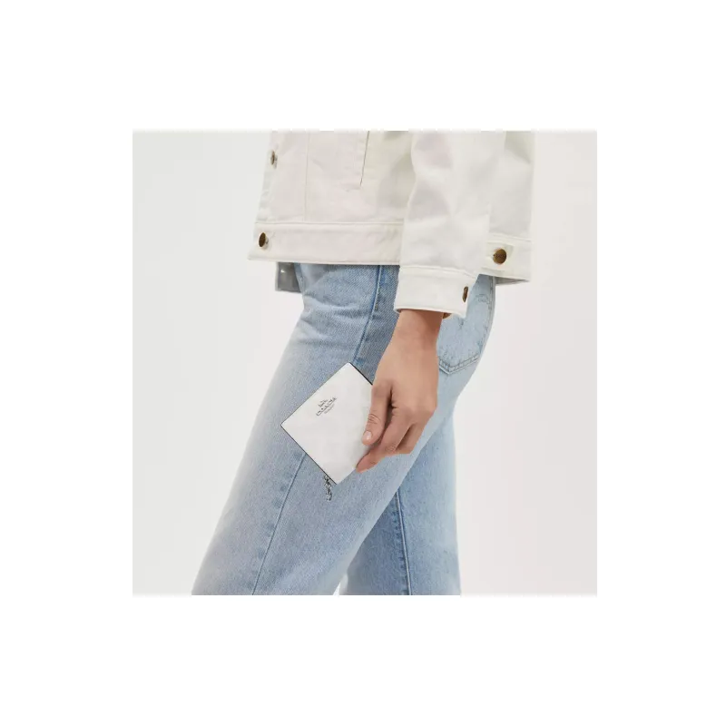 COACH Snap Wallet Canvas With Leather Coin Purses Wallets Regular Women's Chalk & Glacier White-2