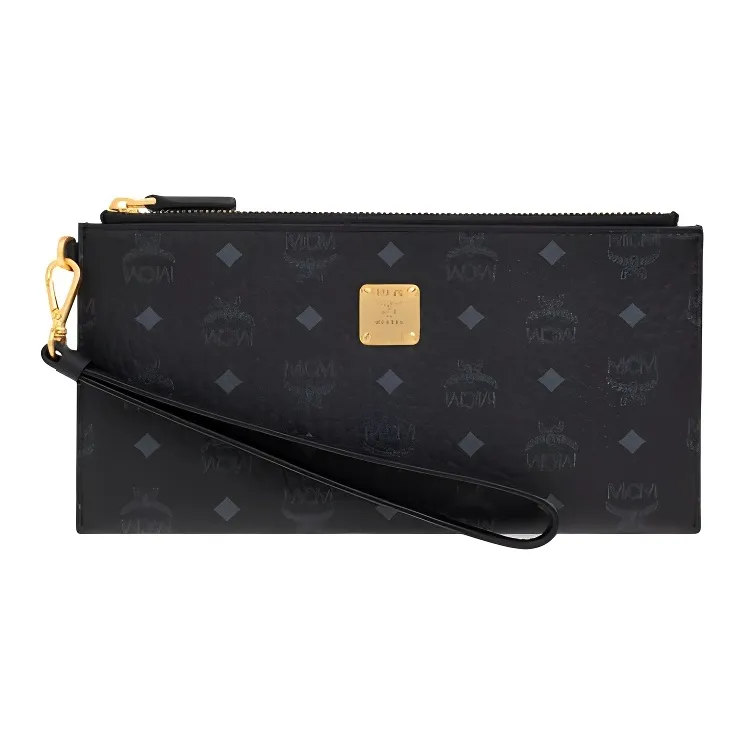 MCM Aren Intertwined Letter Canvas Clutch Tubas Women's Black-0