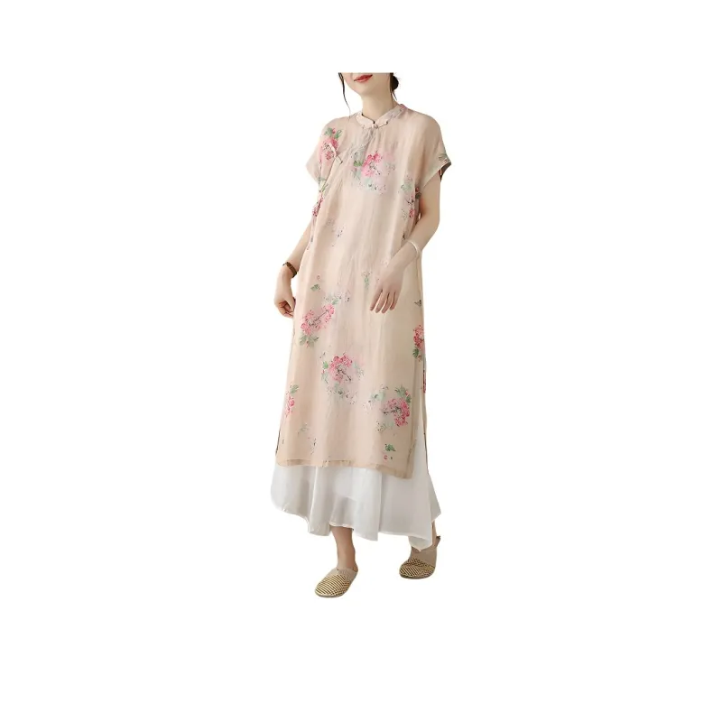 Flowers In Water Short Sleeved Dress Women's-5