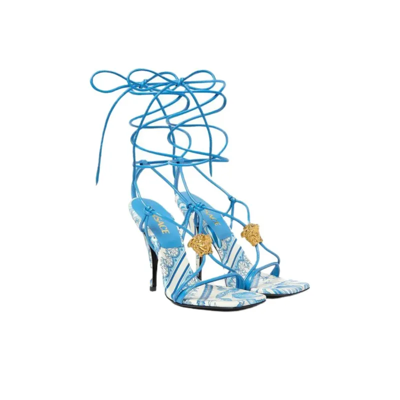 VERSACE Barocco La Medusa One Strap Sandals 11.5cm Women's Blue-2