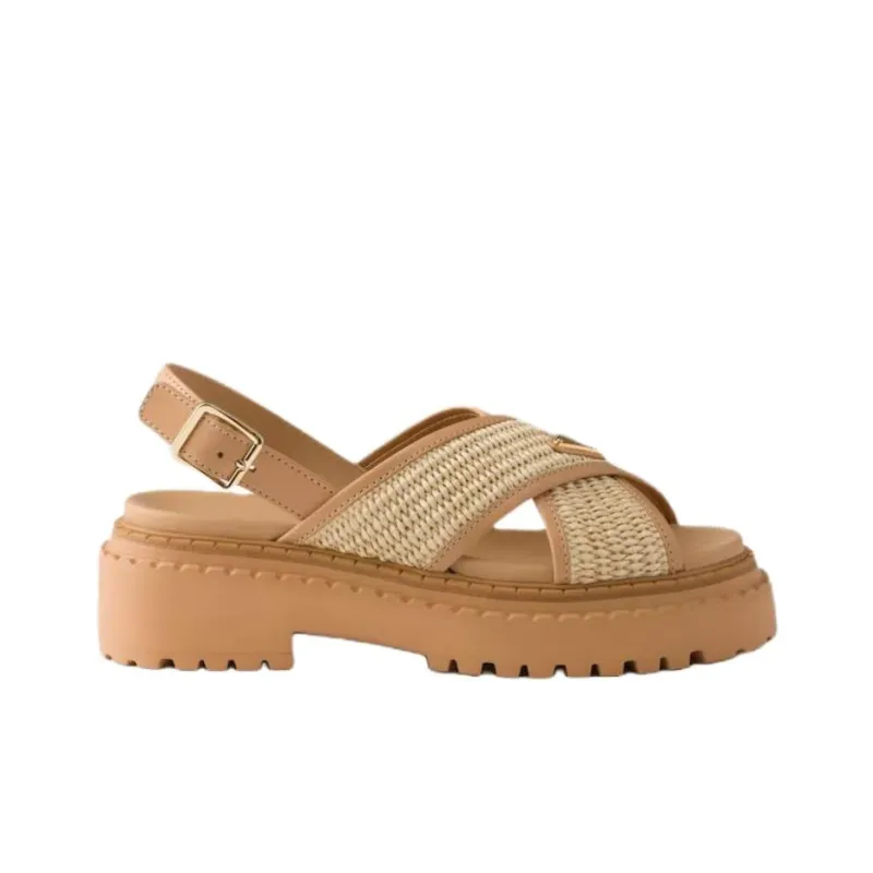 PRADA One Strap Sandals 5.5cm Women's Beige-1