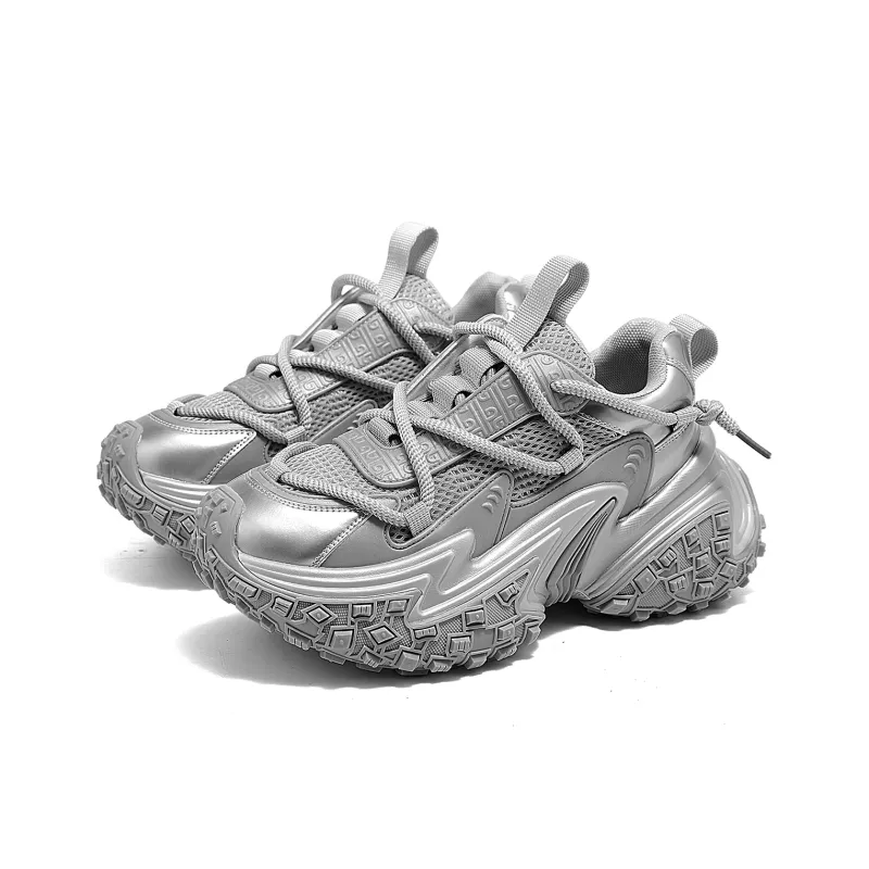 D FUSE SCANDINAVIA Abrasion Resistant Height Increasing Low Top Chunky Sneakers Unisex Gray Silver-2