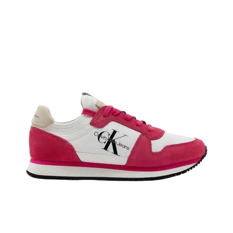 CKJ CALVIN KLEIN JEANS Runner Low Top Casual Shoes Women's White & Pink-1