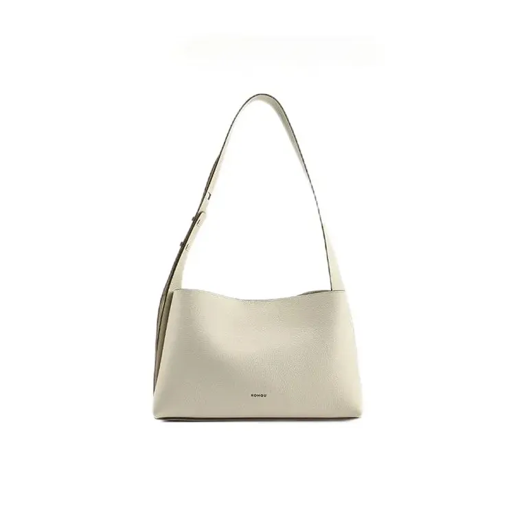 HONGU Cow Leather Shoulder Bag For Commute To Work Medium Size Women's Elephant Gray/Ecru-6