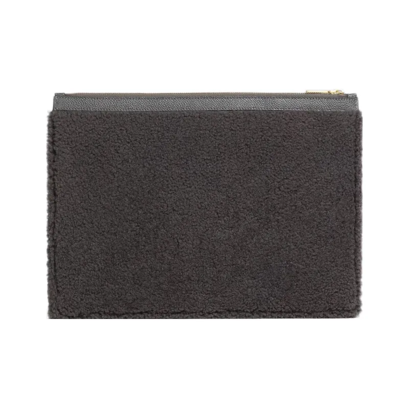 THOM BROWNE· Lambskin Satin Logo Clutch Medium Size Men's Medium Gray-1