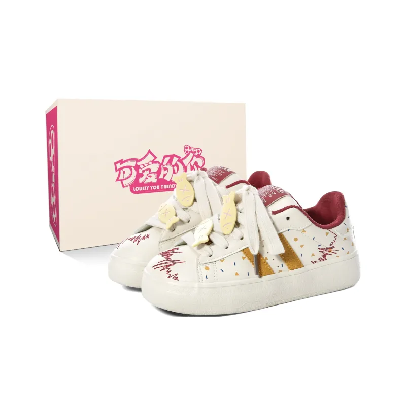 Lovely You Wear resistant And Lightweight Low Top Skateboard Shoes Women's Red Yellow-23