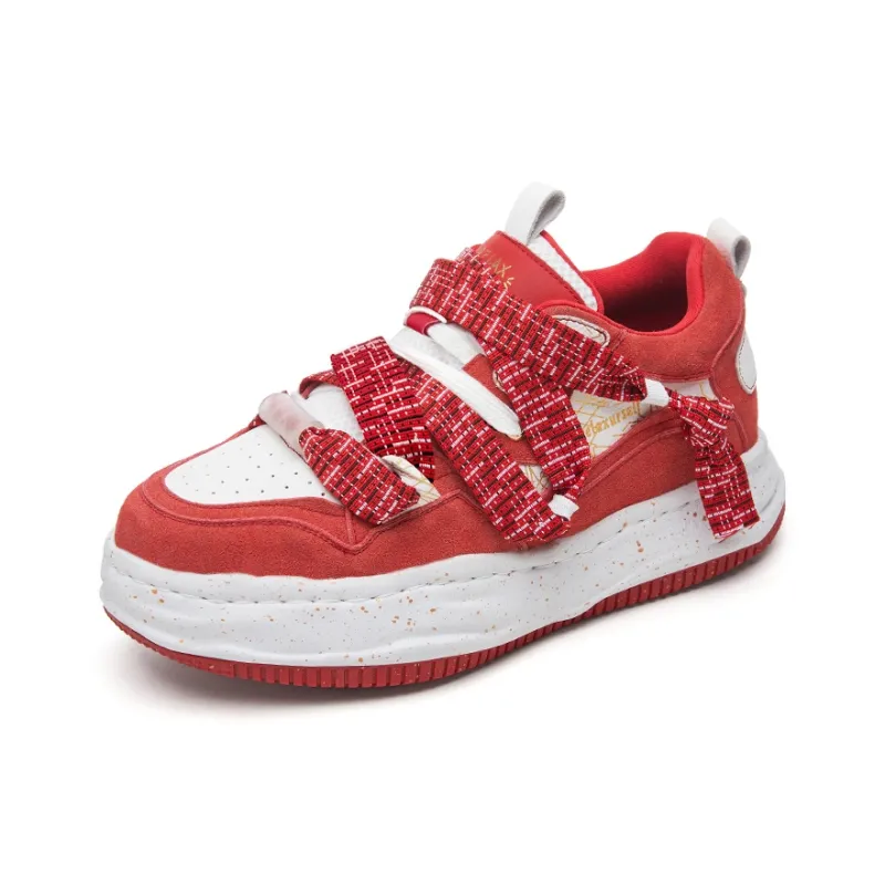 RELAXURSELF Slip Resistant Lightweight Height Increasing Low Top Skateboard Shoes Unisex Red Box-4