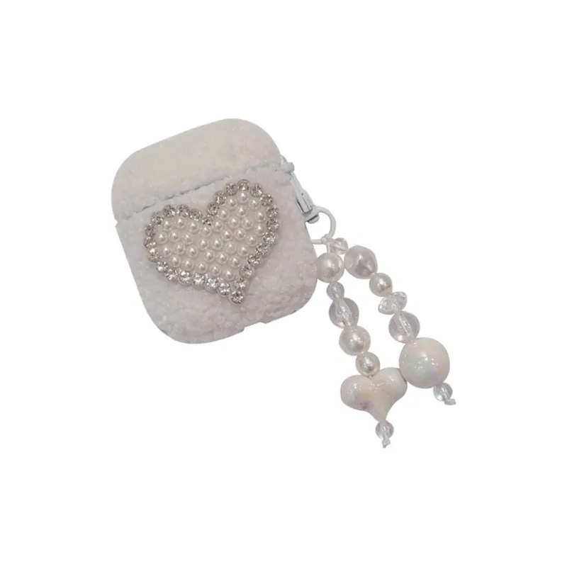 BZZOKI Compatible With AirPods 2nd Gen/New 3rd Gen/4th Gen/Pro Silicone 3D Pearl Plush Heart Headphone Cases-1