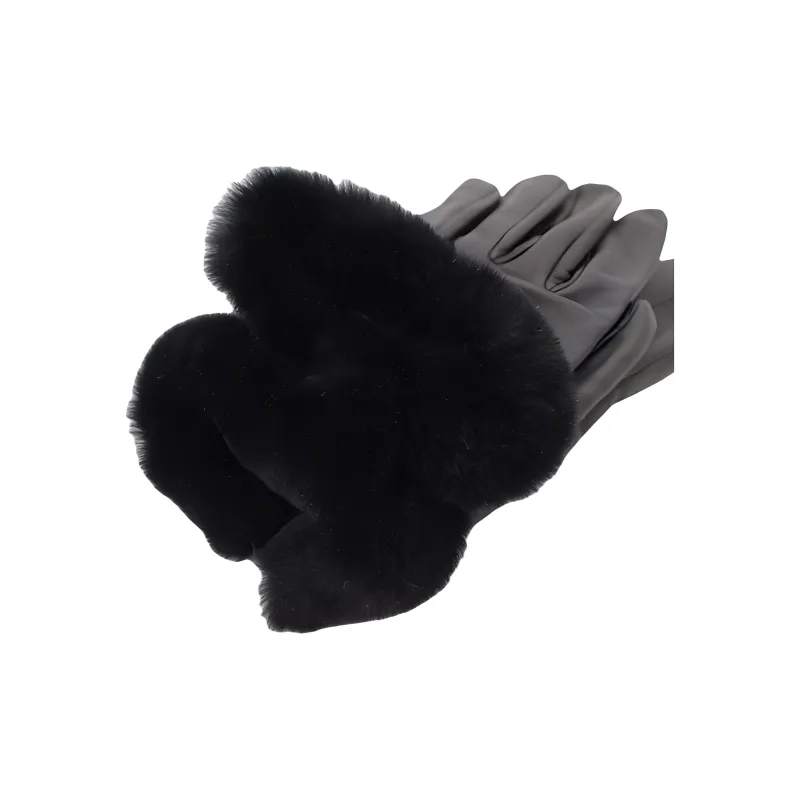 HERMES Small Shearling Gloves Women's Black-2
