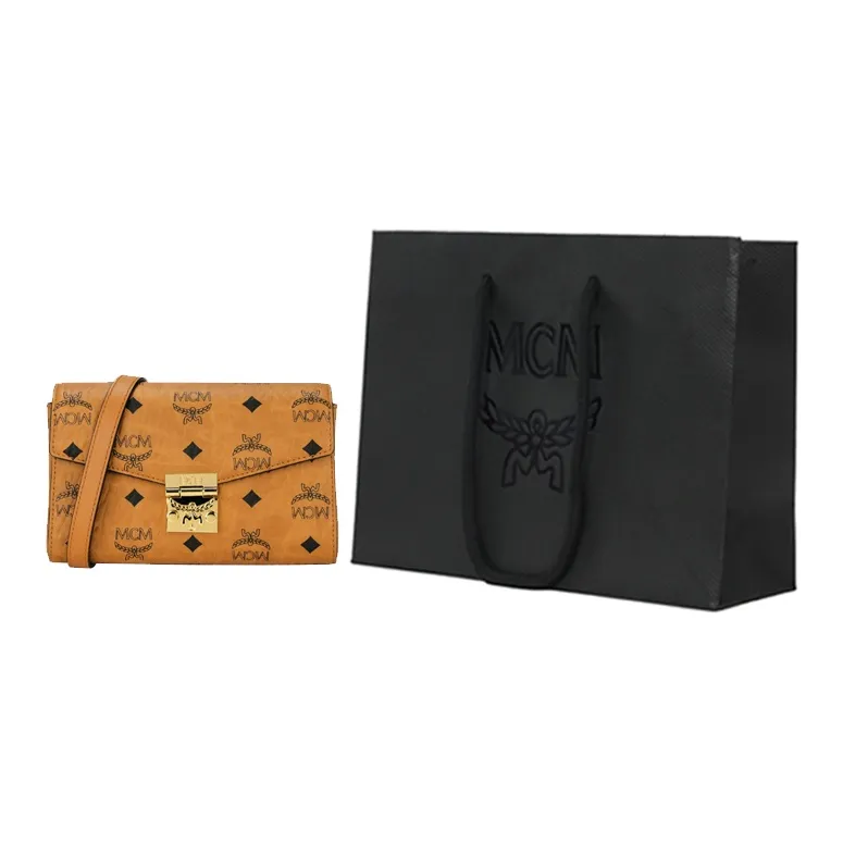 MCM Tracy Visetos Coated Canvas Chain Bag, Envelope Bag, Shoulder Bag, Crossbody Bag Small Size Women's Brown Cognac-6