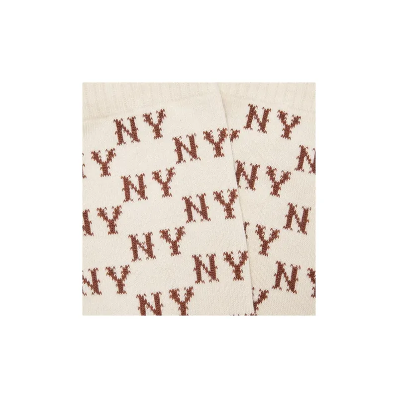 MLB Monogram Collection Mid Calf Socks Unisex 1 Pack Dark Cream-2