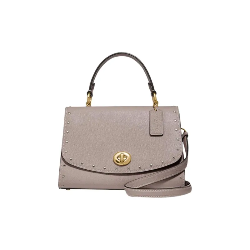 COACH Tilly Twill Leather Handbag Shoulder Bag Crossbody Bag Medium Size Women's Ash Gray Birch/Gold-0