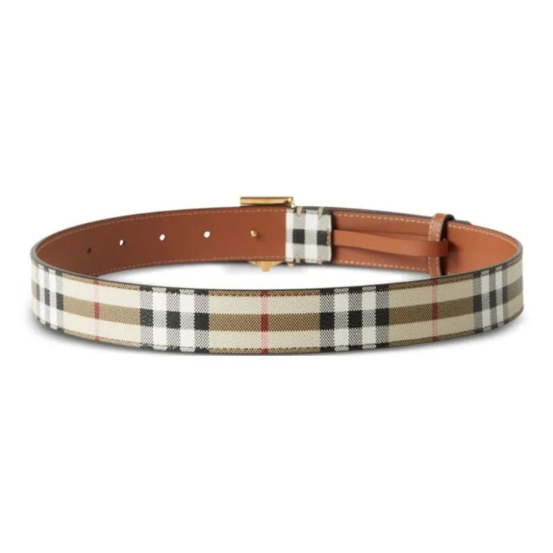 Burberry Leather, Gold Plated Leather Belts Women's Brown Width 3.5CM-1