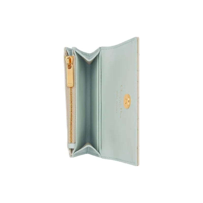 DIOR Caro Calfskin Wallet Women's Pink Beige & Lily Of The Valley Green-3