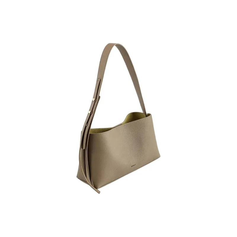 HONGU Cow Leather Shoulder Bag For Commute To Work Medium Size Women's Elephant Gray/Ecru-2