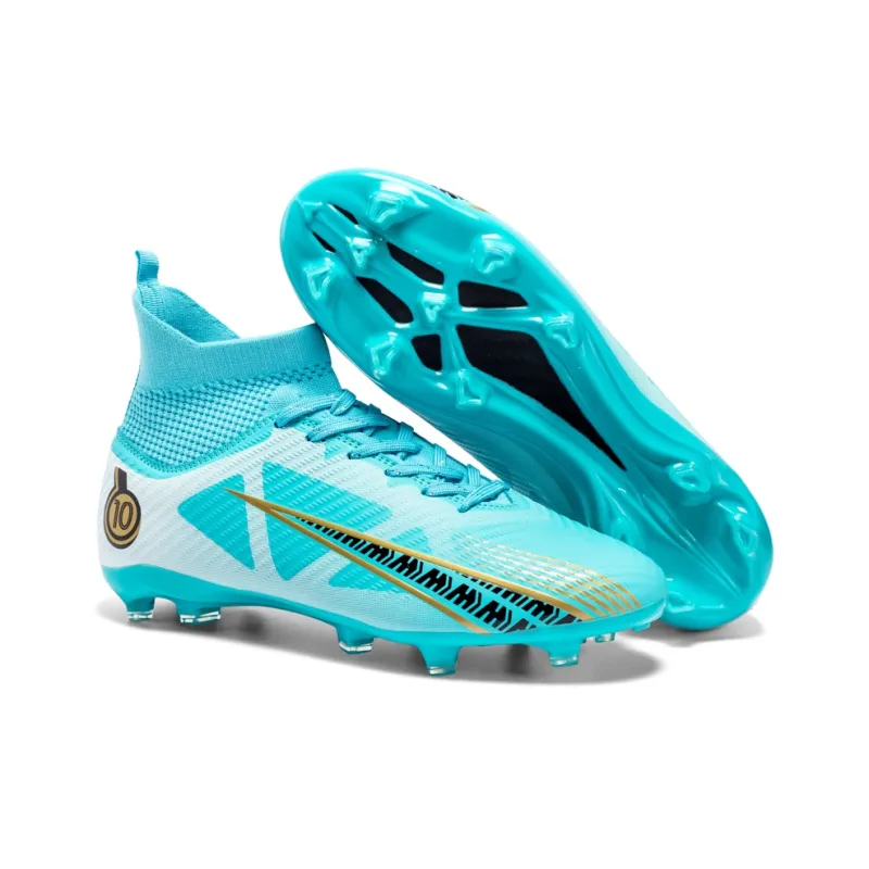 OFFER AITR Soccer Shoes Unisex High Top Aqua/White Gold/Black-21