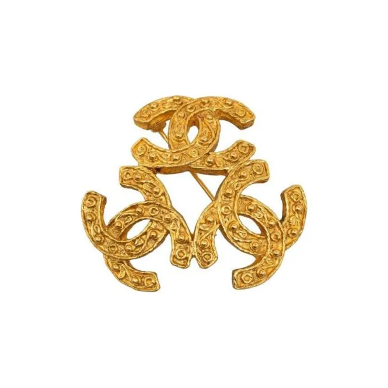 CHANEL 1994 Plated Triple Cc Brooch Costume Brooch-0