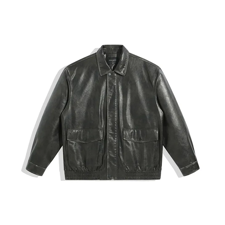 PEACEBIRD MEN PU Leather Jacket Men's-0