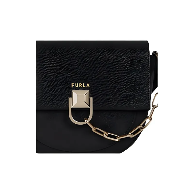 Furla Miss Mimi Collection Cow Leather Saddle Bags Shoulder Bags Mini Women's Black-3