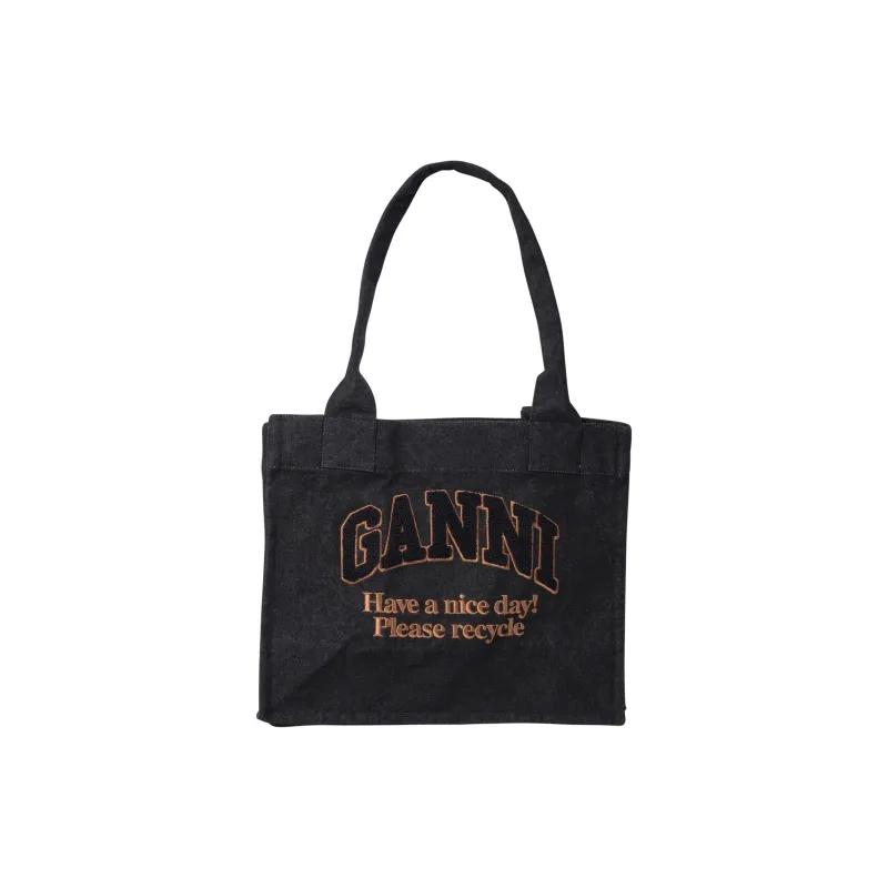 GANNI Cotton Tote Bag Shopping Bag Handbag Women's Black-0