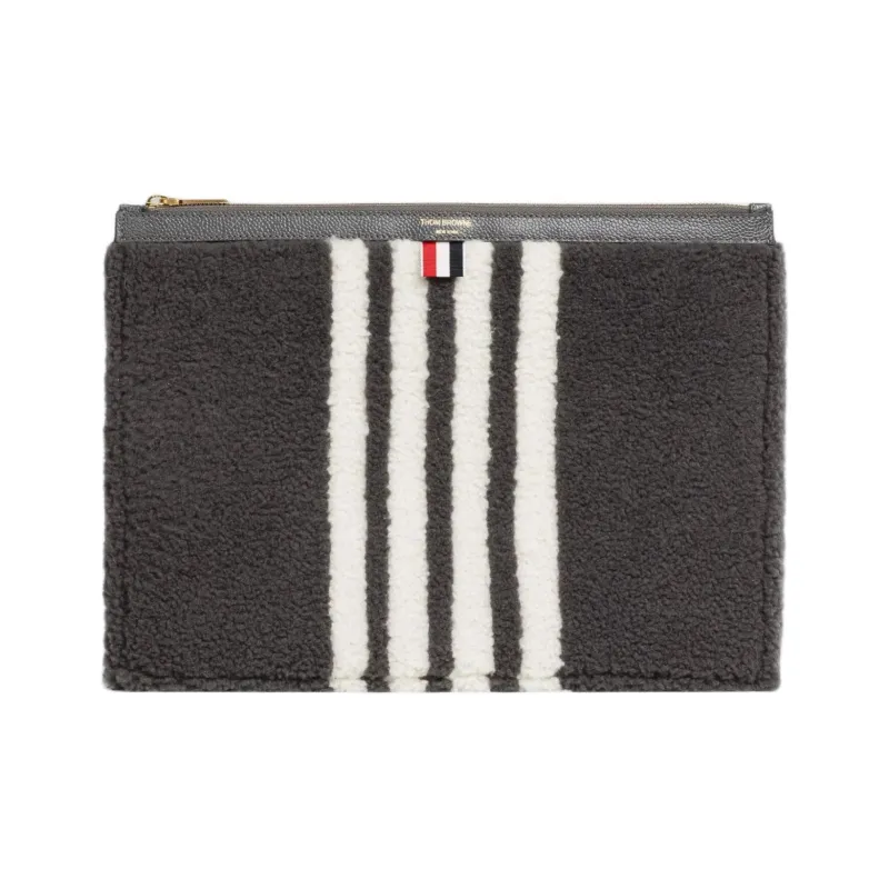 THOM BROWNE· Lambskin Satin Logo Clutch Medium Size Men's Medium Gray-0