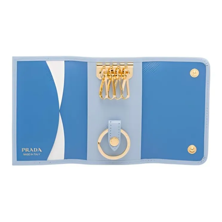 PRADA Leather Key Pouch Women's Light Blue-2
