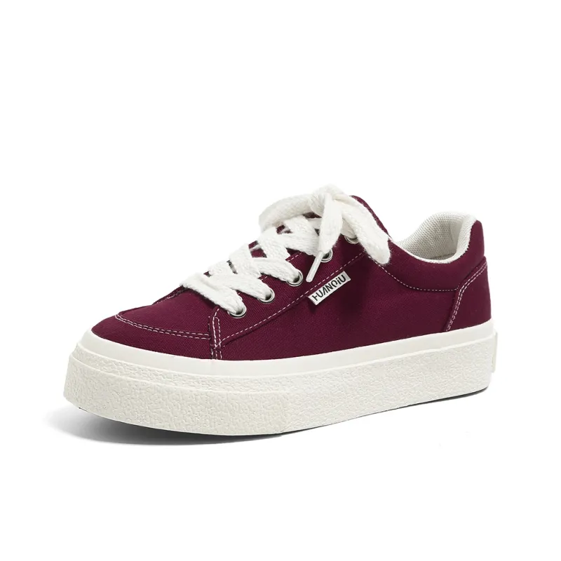 HUANQIU Slip Resistant, Abrasion Resistant, Breathable Low Top Canvas Shoes Women's Burgundy-6