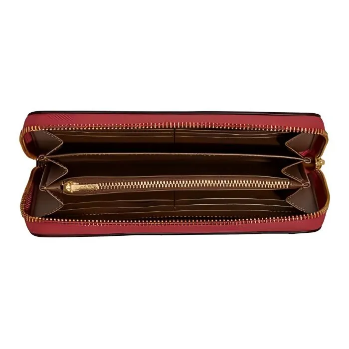 COACH Zip Around Canvas Leather Clutch Wallet Women's Khaki Brown & Peach Pink-2