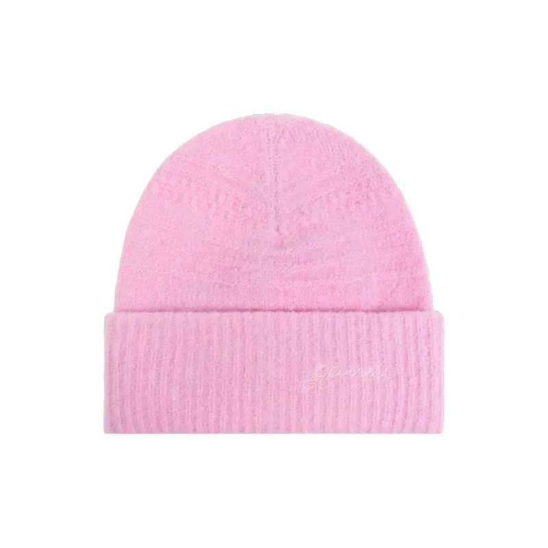 GANNI Logo Embroidered Turn-Up Brim Beanie-0