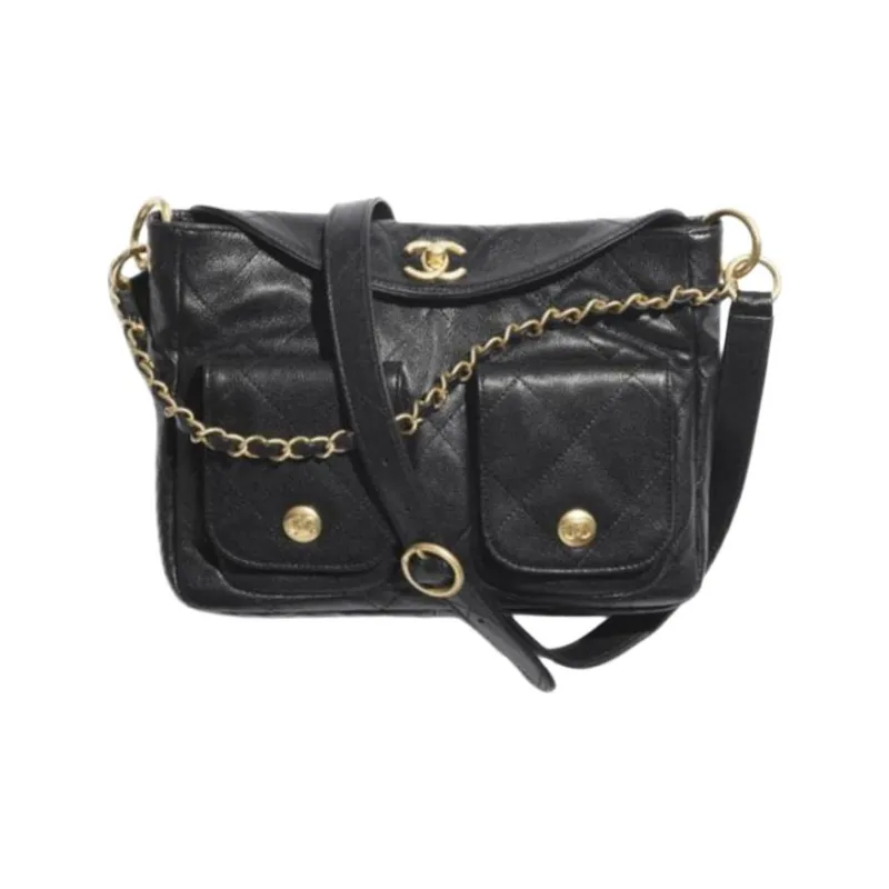 CHANEL Grained Calfskin Hobo Bag, Portable Crossbody Bag, Shoulder Bag Women's Black-0