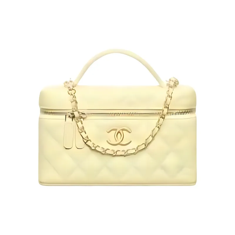 CHANEL Litchi Grain Cow Leather Shoulder Bag, Crossbody Bag, Handbag Small Size Women's Yellow-0