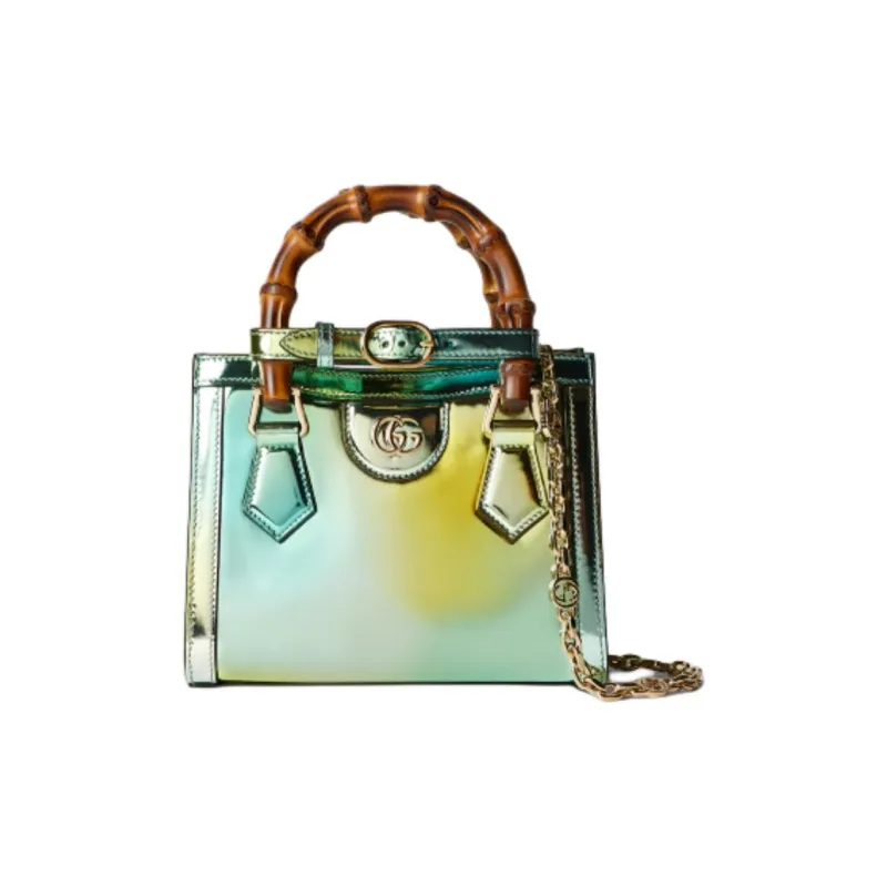 GUCCI Diana Mirror Finish Leather Tote Bag Shopping Bag Shoulder Bag Handbag Mini Women's Green Multicolor-0