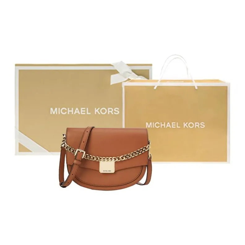MICHAEL KORS Lita Cow Leather Saddle Bag Crossbody Shoulder Bag Medium Size Women's Brown-7