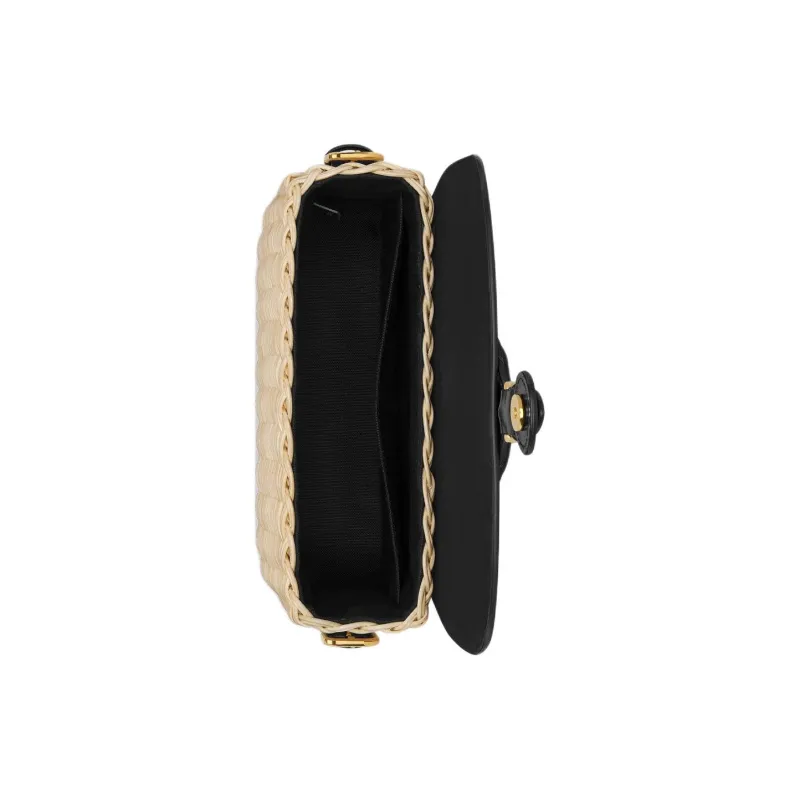DIOR Bobby Rattan With Calfskin Crossbody Bag, Shoulder Bag Medium Size Women's Natural & Black-4