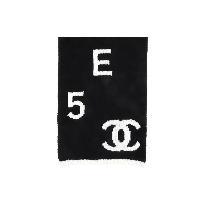 CHANEL Knit Scarves Women's Black White-2